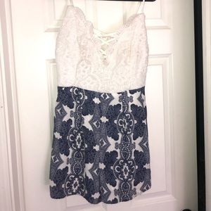 Blue and white lacy romper